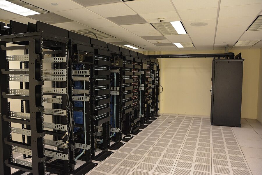 A physical server rack in a data center